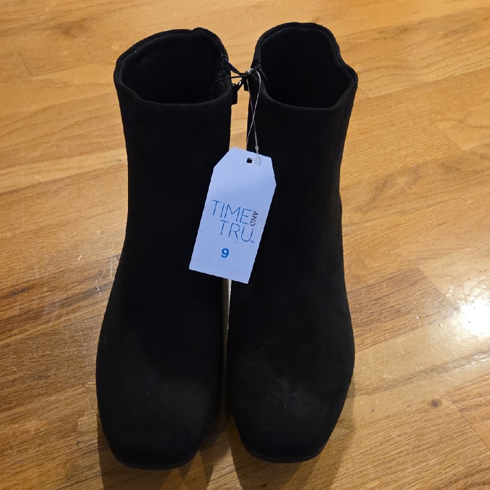 Time and Tru Black Suede Ankle Booties - Women's